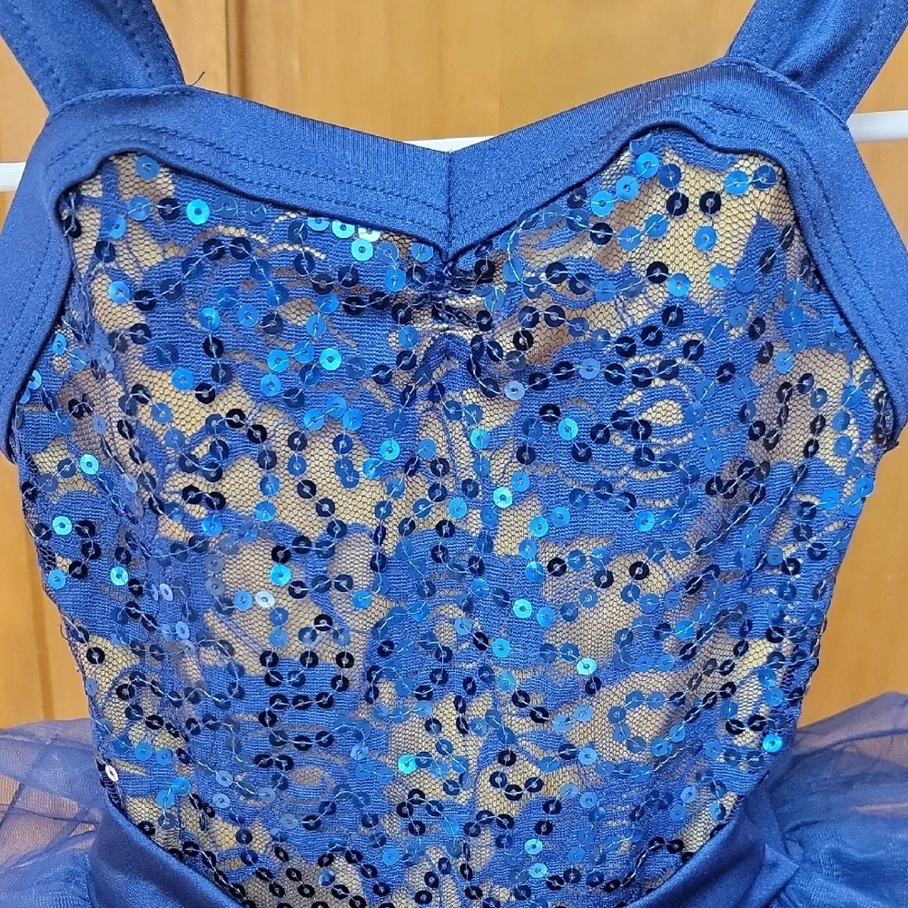 Weissman Size SC (6/6X) Navy & Gold Showtime Sequin Tutu Dance Costume #13838